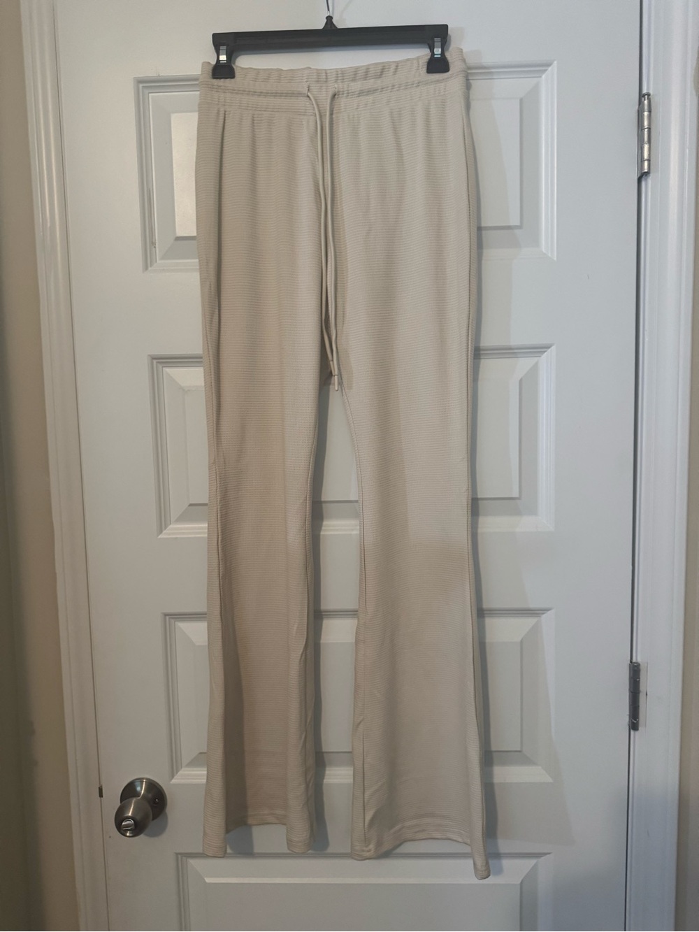Better Together Beige Drawstring Waffle Knit Flared Lounge Pants Size Medium